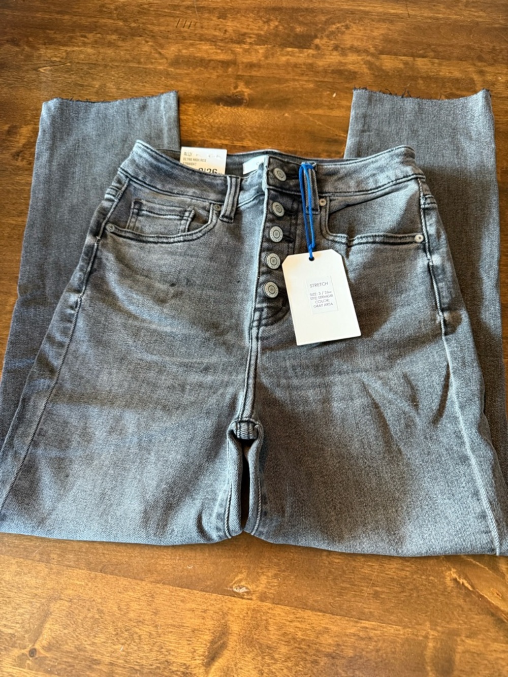 eunina High-Rise Button-Fly Gray Stretch Jeans
